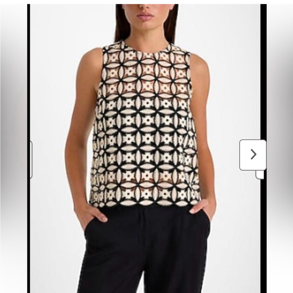 Express Black and Cream Patterned corchet Sleeveless Blouse
